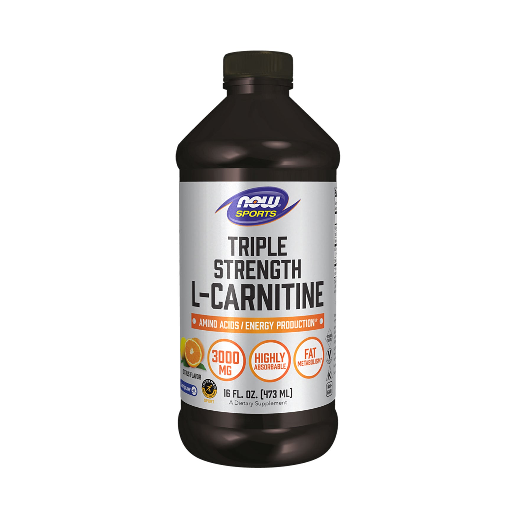 L-Карнітин NOW foods Sports Triple Strength L-Carnitine Citrus 3000 мг, в рідині, 473 мл